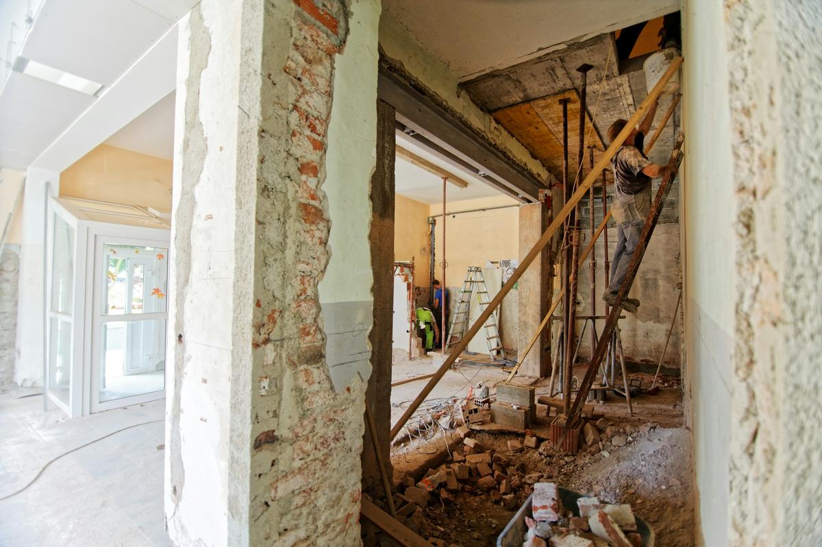 Interior wall stripped back to the structure during a renovation